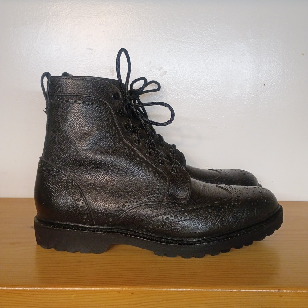 Allen Edmonds Long Branch Black Pebbled Leather Wingtip Boots Men's 10 D Vibram - Picture 2 of 15